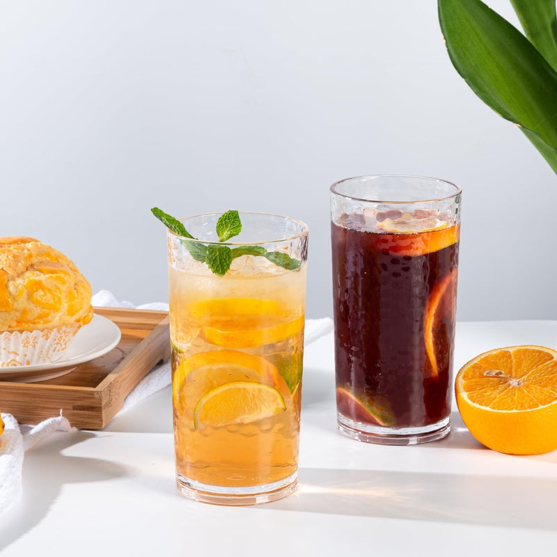 KX-WARE 20-ounce Acrylic Glasses Plastic Tumbler, set of 6 Clear - Hammered Style, Dishwasher Safe, BPA Free - Image 4